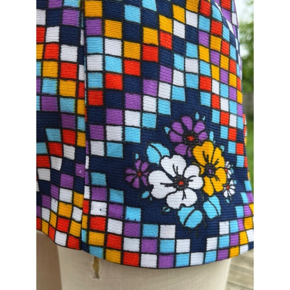 Vintage 60s Mod Colorful Floral Geometric Wide Collar Button Up Shirt - Picture 7 of 13